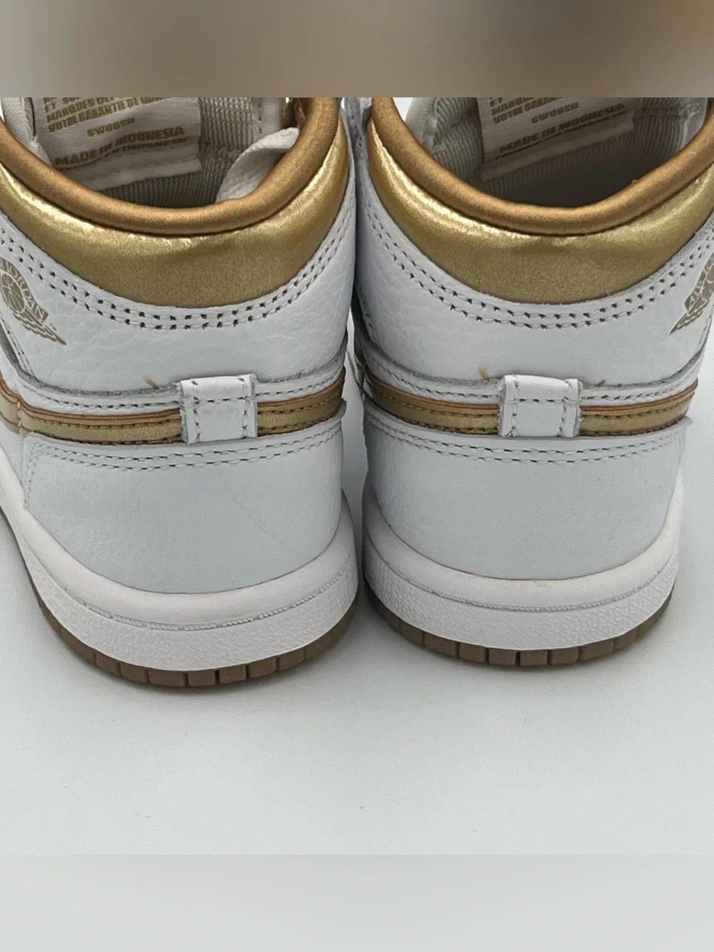 Jordan 1 Retro High OG White and Metallic Gold Sneakers Toddler Size 7C